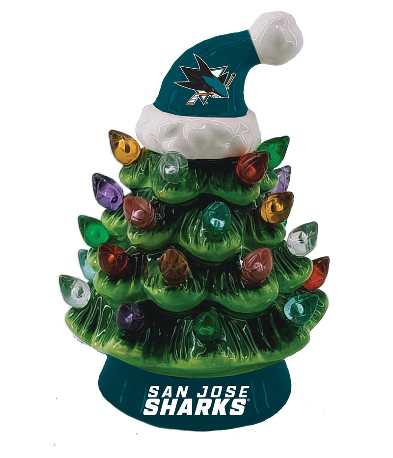 4" Mini LED Tabletop Christmas Tree, San Jose Sharks,8led4373mt