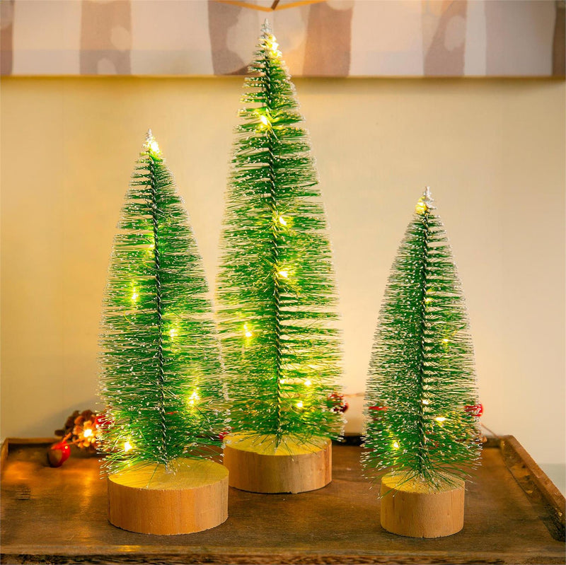 LED Bottlebrush Trees, White Tipped Snow Covered, Set of 3