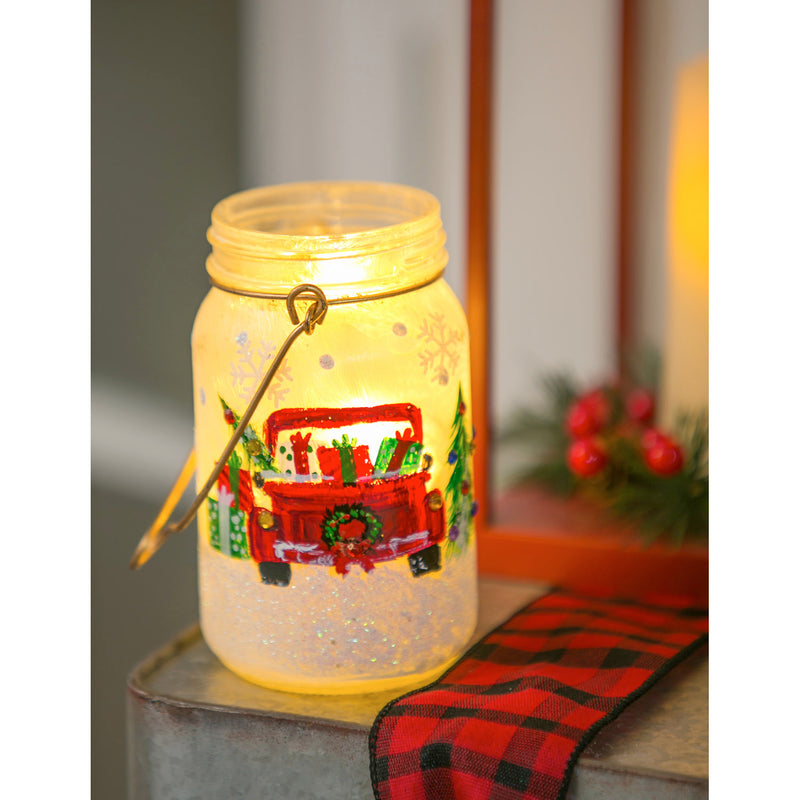 Glass Handpainted Holiday Travels LED Mason Jar,8led7188c