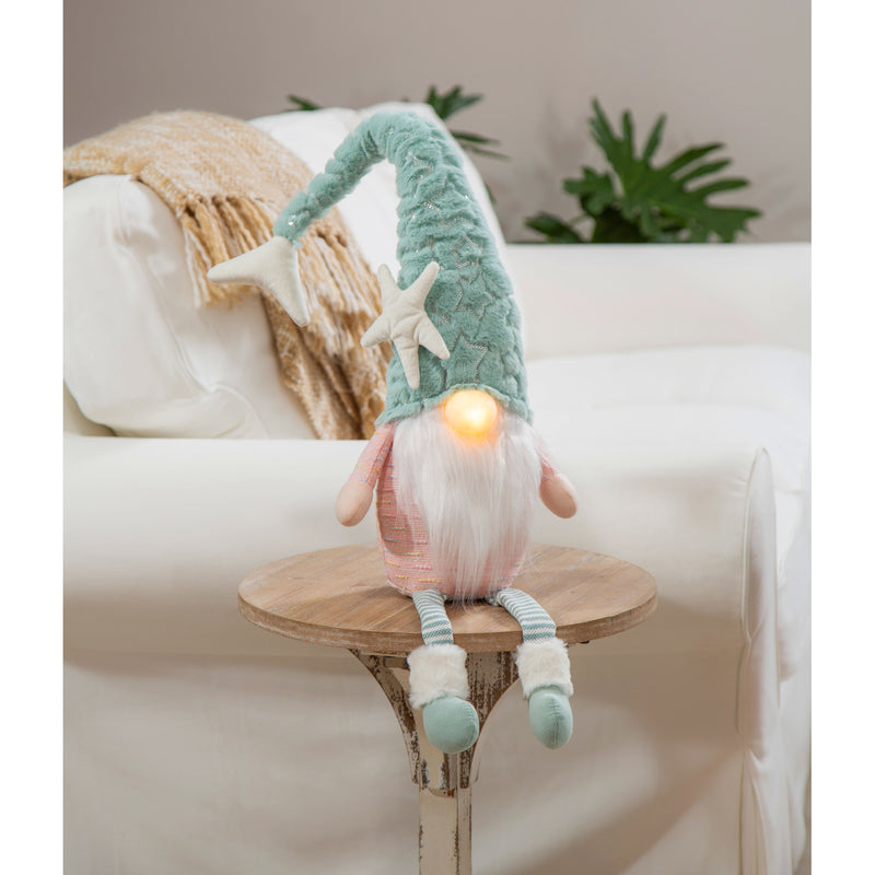 Blue Coastal LED Table Decor Fabric Gnome with Shell Detail and Dangling Legs
