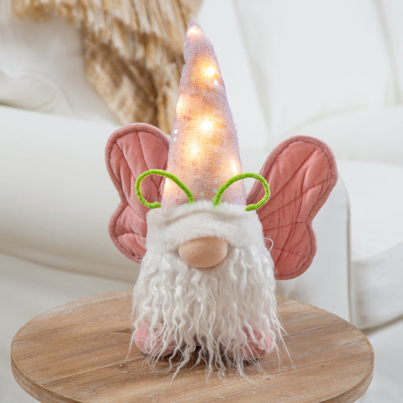Pollinator Garden LED Table Decor Fabric Butterfly Gnome