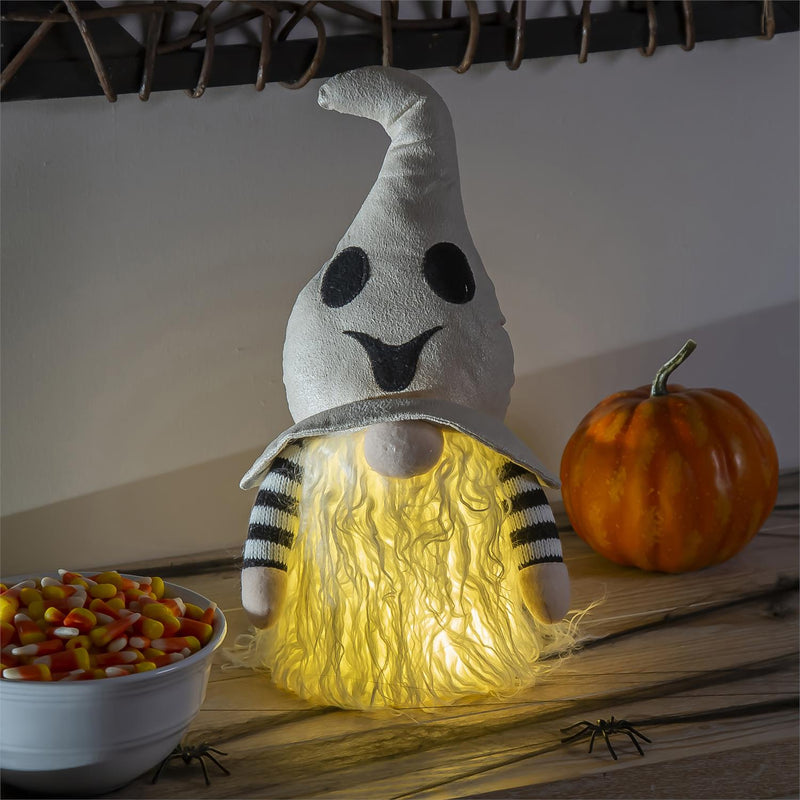 12" LED Fabric Gnome with Ghost Hat Table Décor