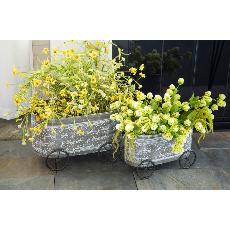 Embossed Metal Planters on Wheels, Set of 2,8pmtl206