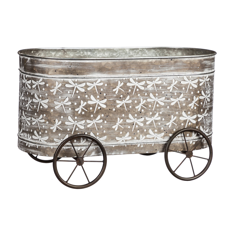 Embossed Metal Planters on Wheels, Set of 2,8pmtl206