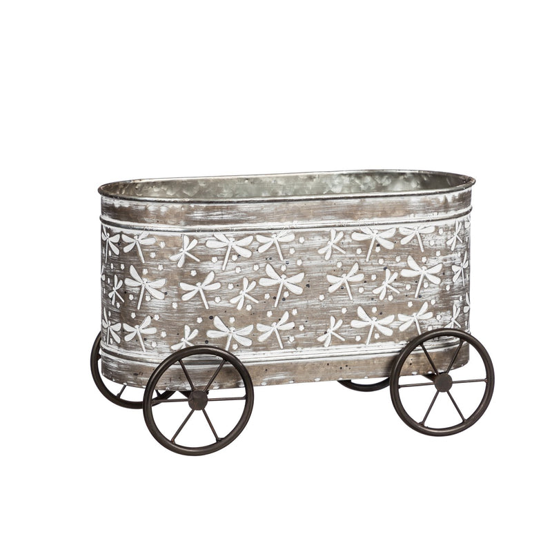 Embossed Metal Planters on Wheels, Set of 2,8pmtl206