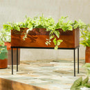 Rectangular Metal Planter with Laser Cut Wildflowers and Hummingbirds