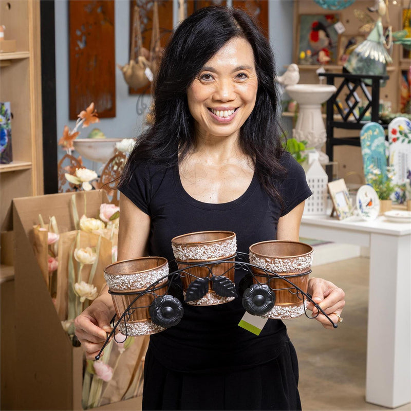 Metal Planters with Stone Embelishments and Stand