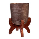Embossed Metal Planter with Wood Stand, 9"H