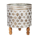 Embossed Metal Planter with Wood Legs, Set of 2