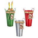 Traditional Santa Planter, Metal Planter, Christmas Bucket with Tag, 9" H, Asst of 3