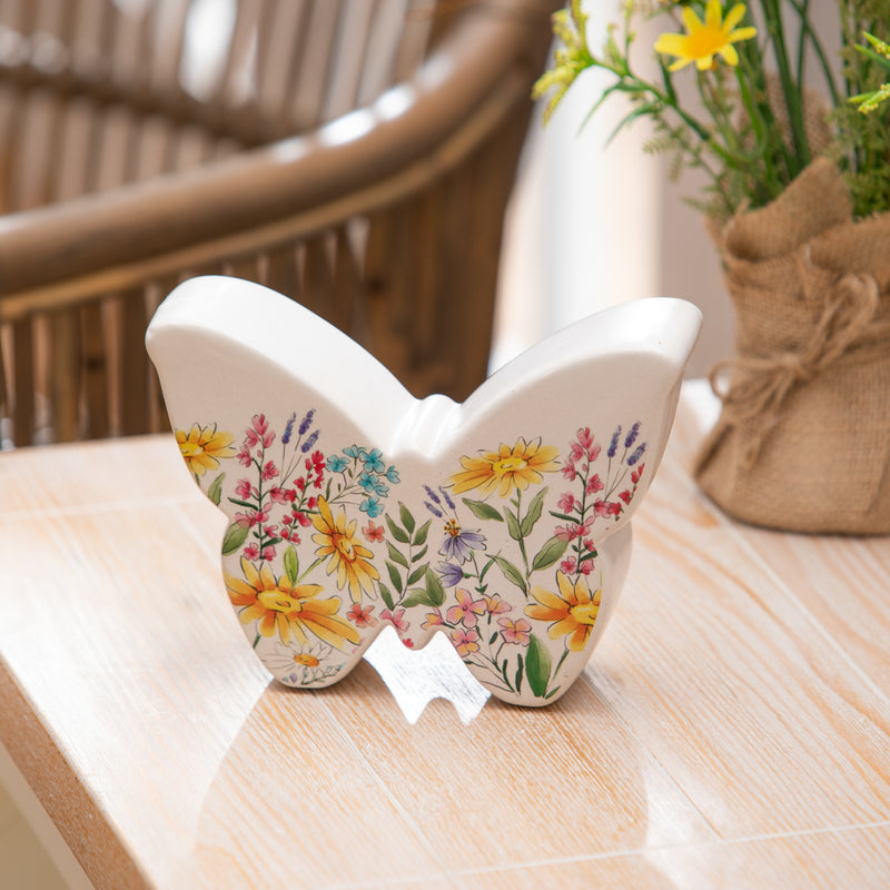 5" Ceramic Butterfly with Floral Design Table Decor