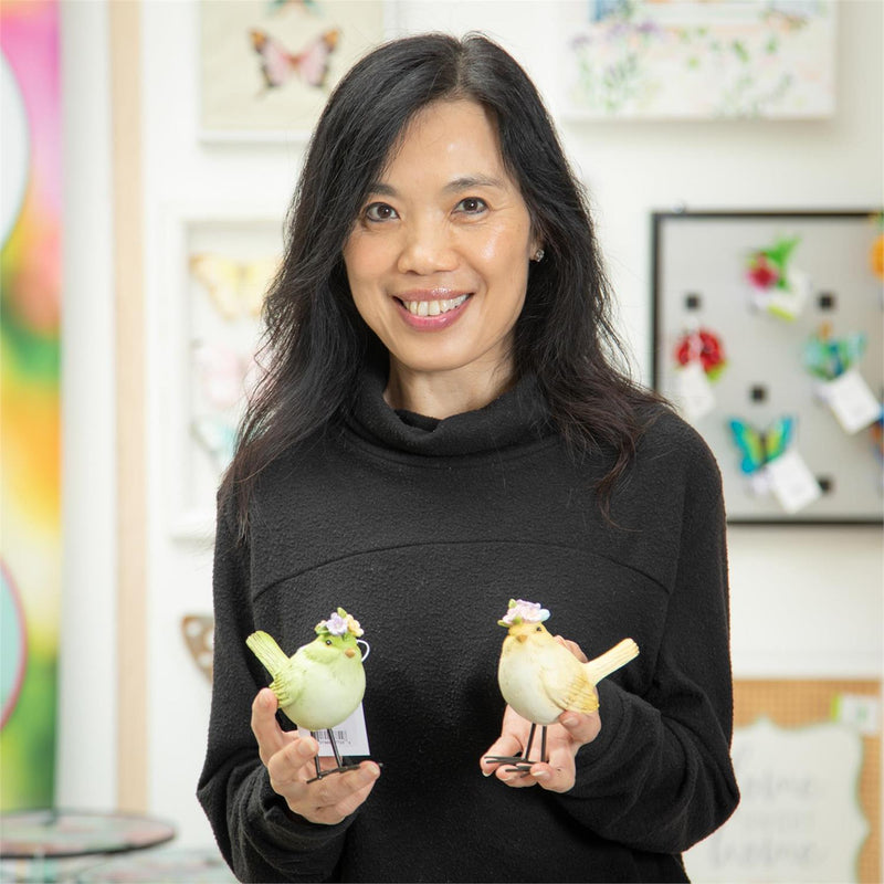 4.5" Resin Bird with Floral Bouquet Table Decor, Set of 3