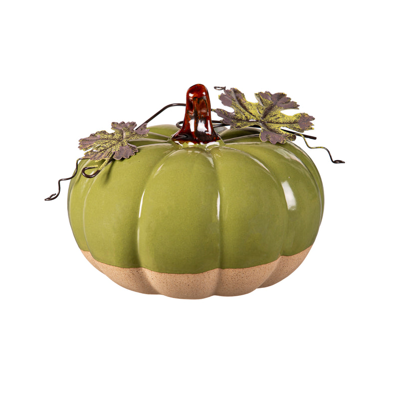 Ceramic Pumpkin with Metal Leaf Tabletop Décor Set,8tac252