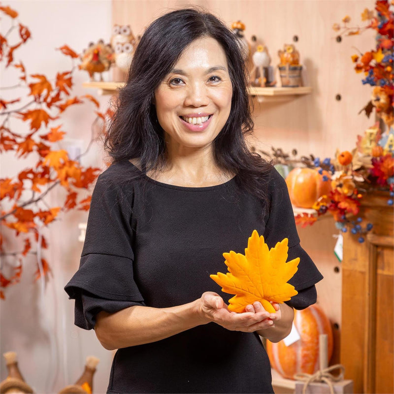 Maple Leaf Flocked Ceramic Table Décor, Asst, 6.25"L