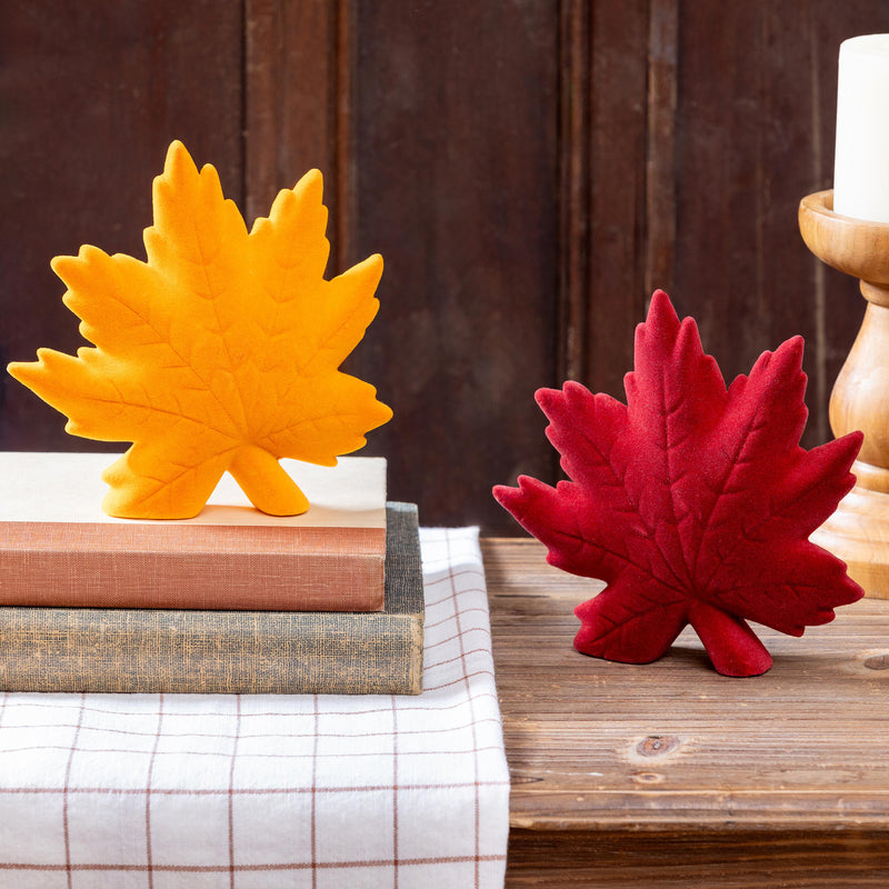 Maple Leaf Flocked Ceramic Table Decor, Asst, 6.25"L
