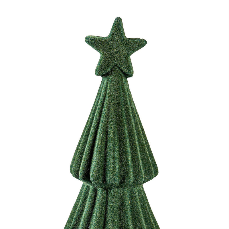Shades of Green Table Décor Christmas Tree Flocked Ceramic and Wood, 11.75"H