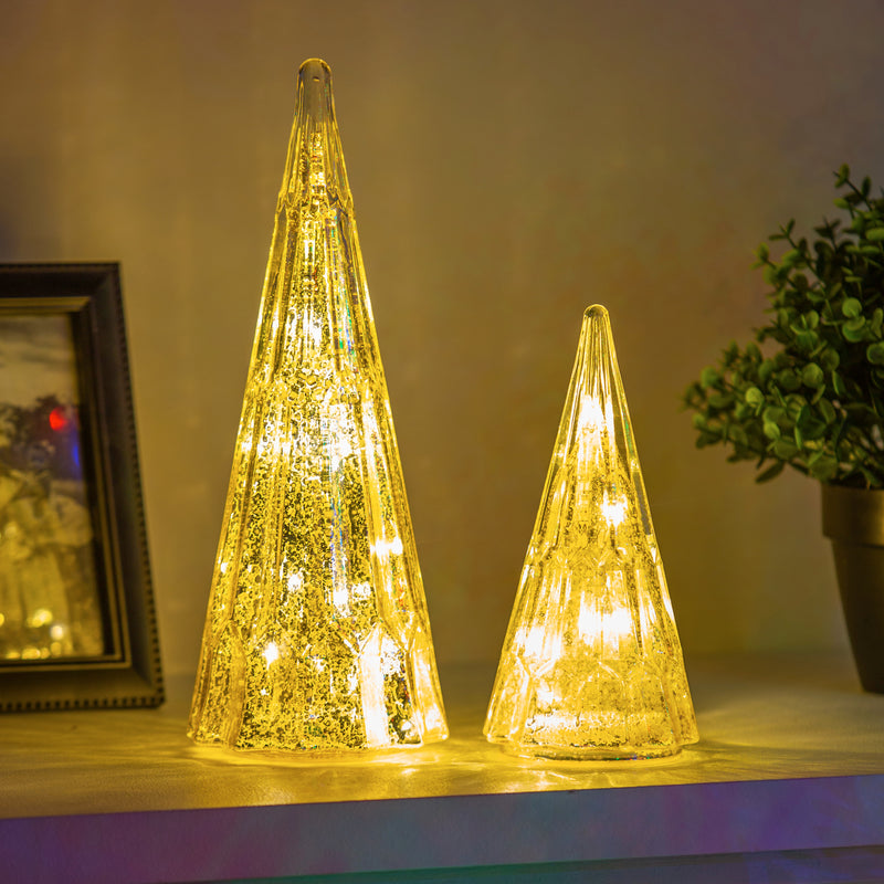 LED Glass Tree Table Decor, Set of 2