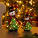 LED Ceramic Snowman with Christmas Tree Body & Cardinals Table Decor, Set of 2