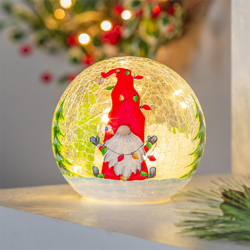 5" LED Hand Painted Crackled Glass Globe, Gnome