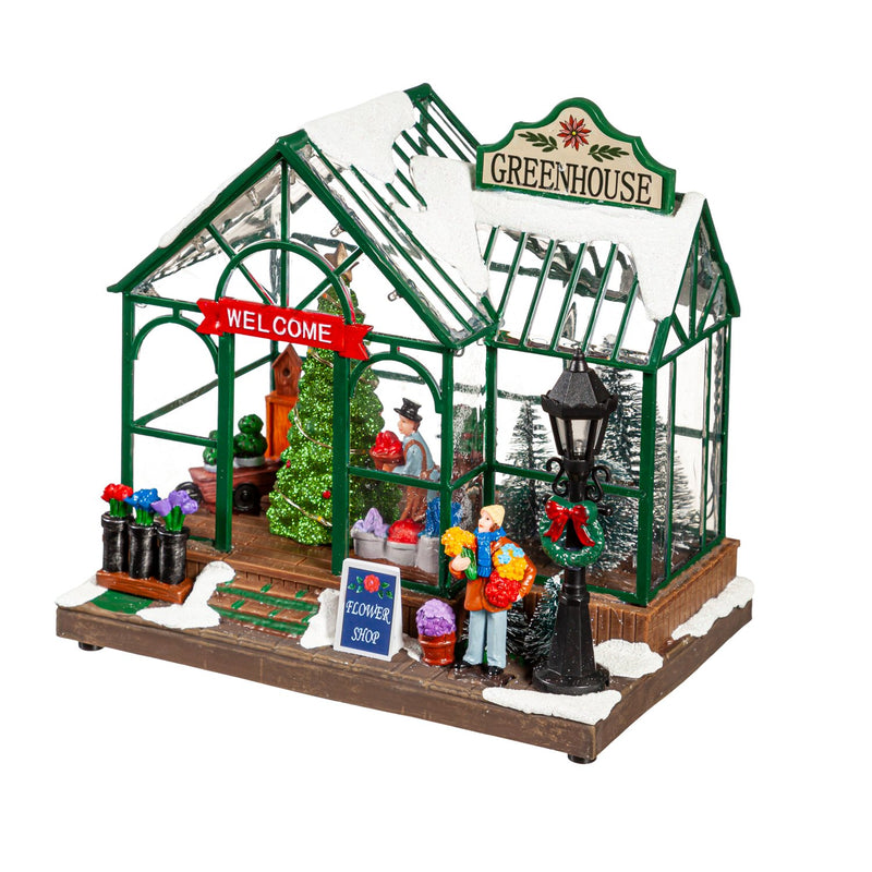 8" LED Christmas Greenhouse with Rotating Tree & Music Table Décor,8tal079