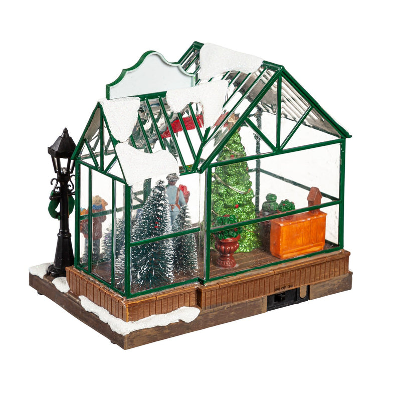 8" LED Christmas Greenhouse with Rotating Tree & Music Table Décor,8tal079