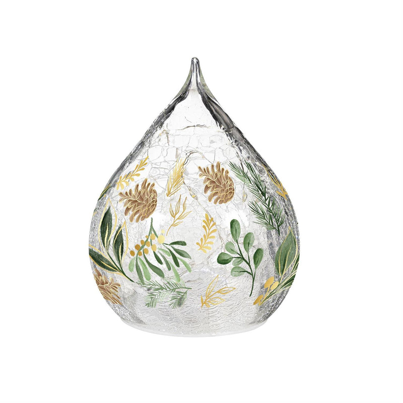 Shades of Green LED Table Décor Glass Teardrop, Set of 2