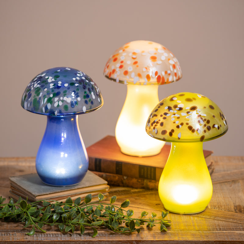 8" LED Glass Mushroom Tabletop Decor