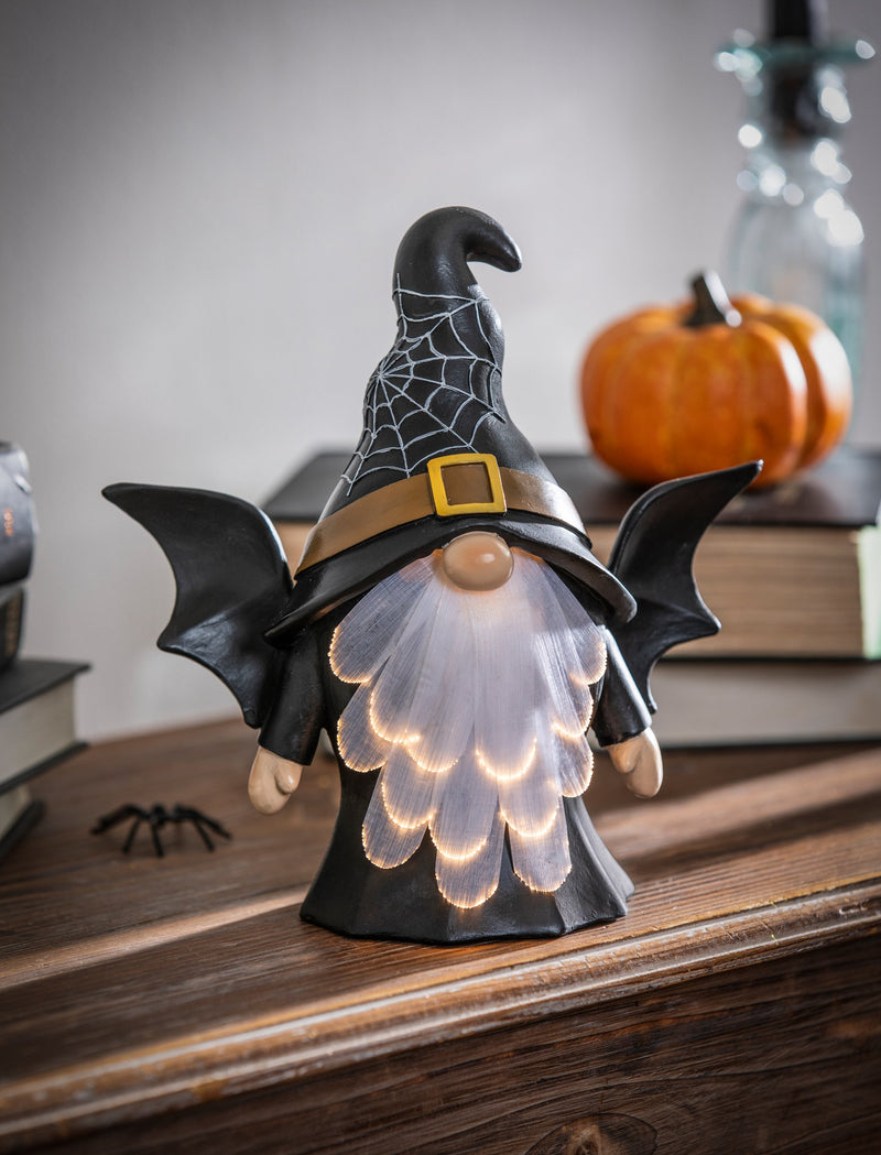 Evergreen Home Accents,8.75" LED Resin Gnome with Witch Hat Tabletop Décor,8.25x3.94x8.67 Inches