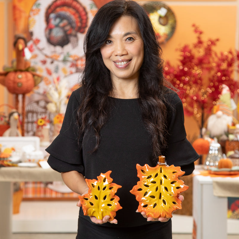 LED Ceramic Leaf Tabletop Decor Set,8tal123