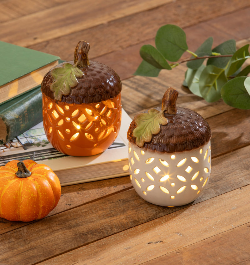 Evergreen Home Accents,6" LED Ceramic Acorn Table Décor,4.33x4.25x5.91 Inches