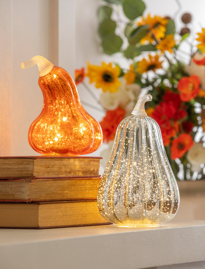 Evergreen Home Accents,LED Glass Gourd Table Décor Set,5.51x5.51x8.46 Inches