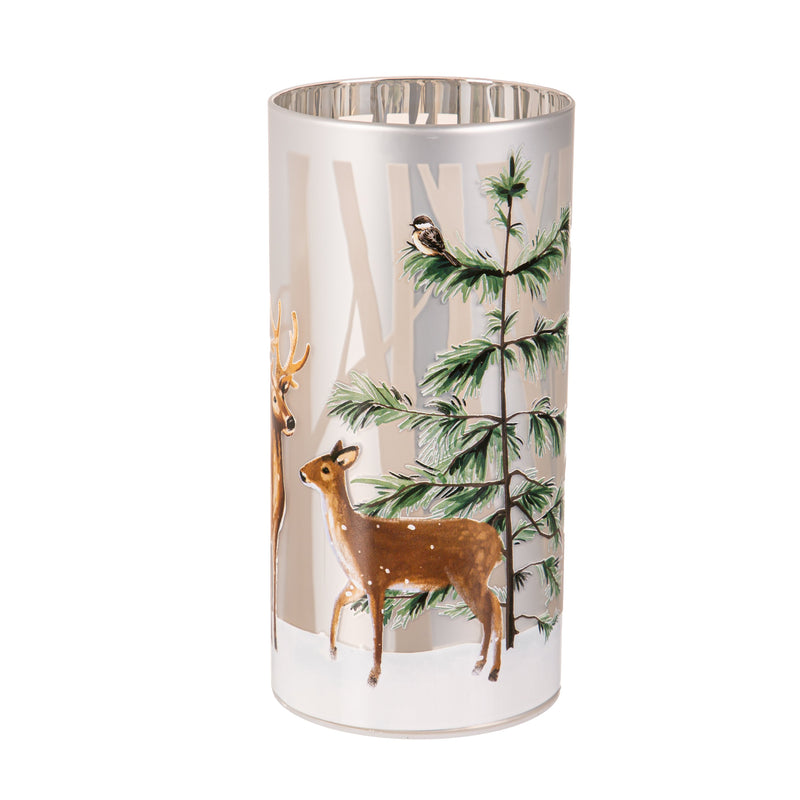 8" LED Hand Painted Lasercut Glass Table Décor with Deer in Forest design,8tal136