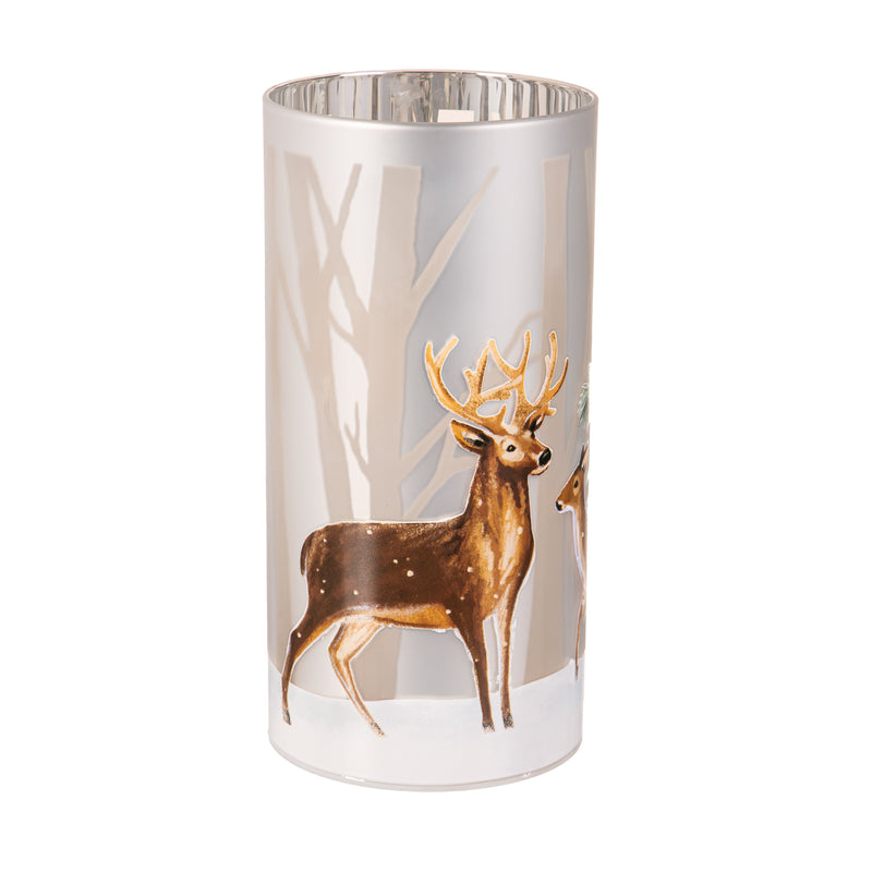 8" LED Hand Painted Lasercut Glass Table Décor with Deer in Forest design,8tal136