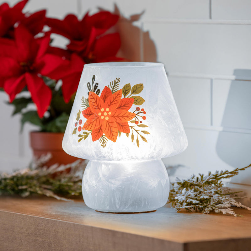 6.5" LED Glass Decorative Lamp Table Decor with Poinsettia design,8tal137