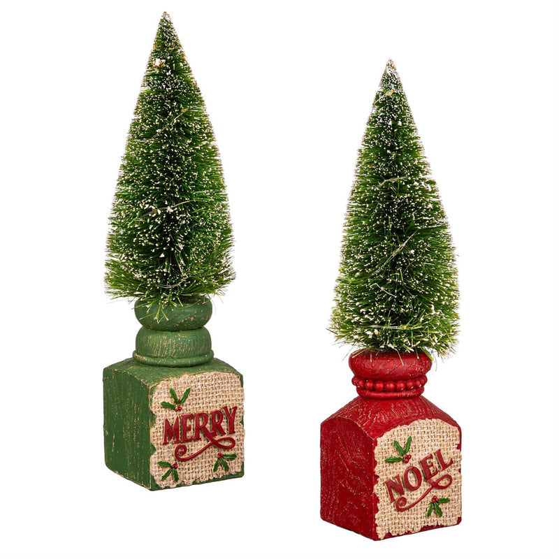 9.5" LED Bottlebrush Tree with Base Table Decor