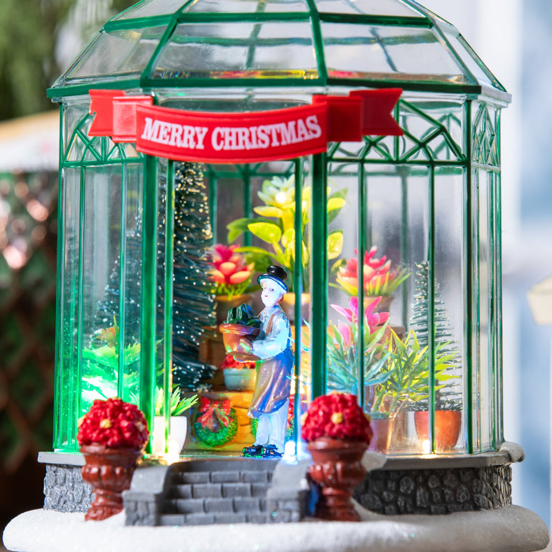 7.5" LED Resin Christmas Greenhouse with Music Table Décor,8tal161