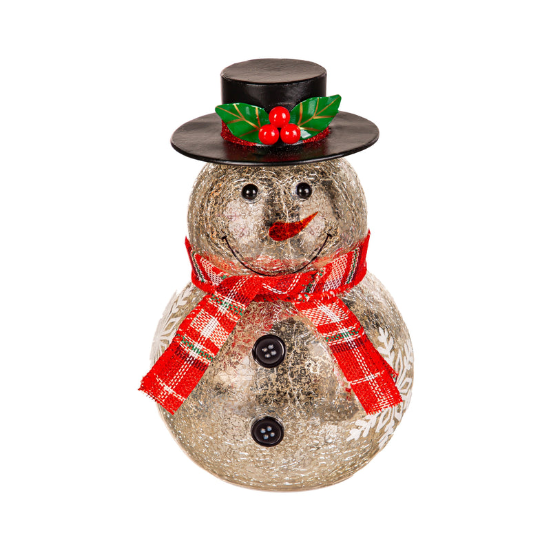 7.75" LED Glass Snowman with Fabric Scarf Tabletop Décor,8tal197