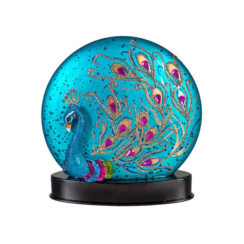 Peacock LED Glass Table Decor, 6.25"H