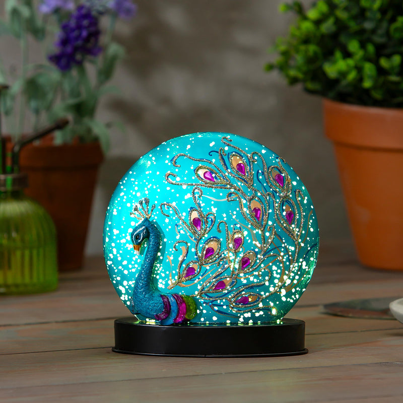 Peacock LED Glass Table Decor, 6.25"H