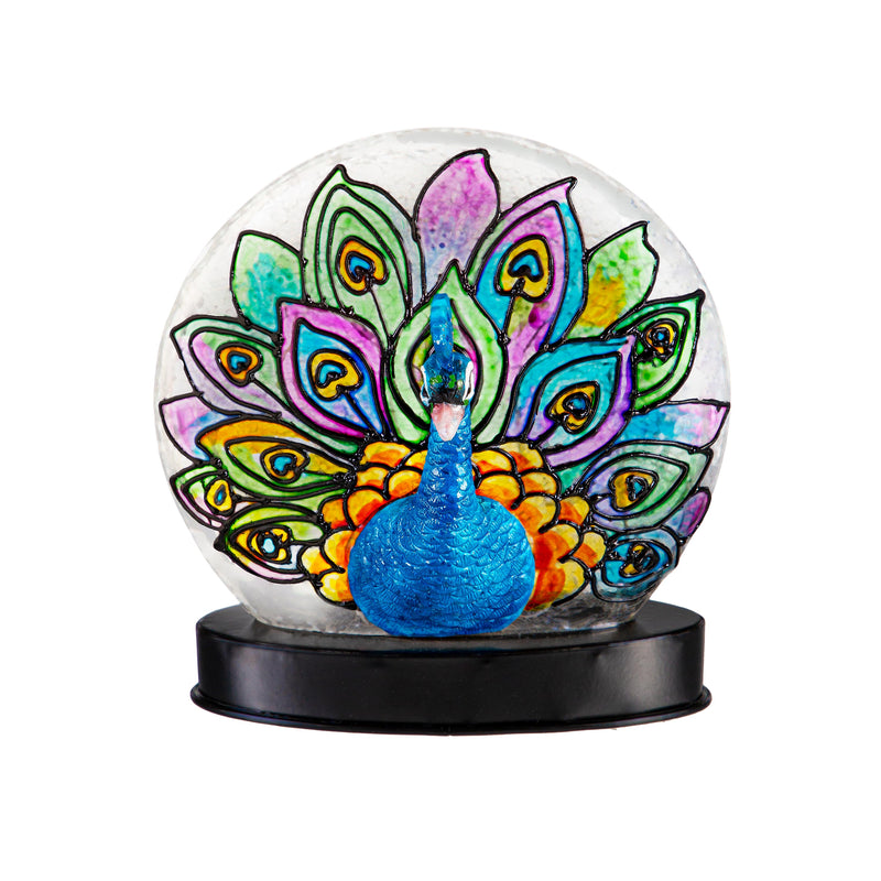 Peacock LED Glass Table Decor, 6.25"H