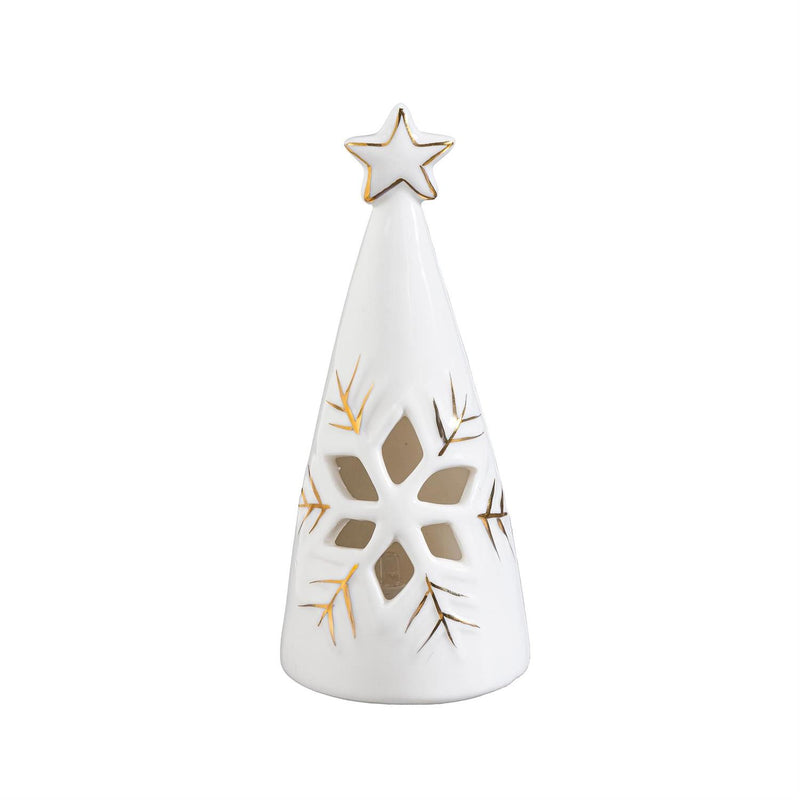 Season to Sparkle LED Table Decor Ceramic Christmas Tree with Snowflake Cut Out, Set of 2