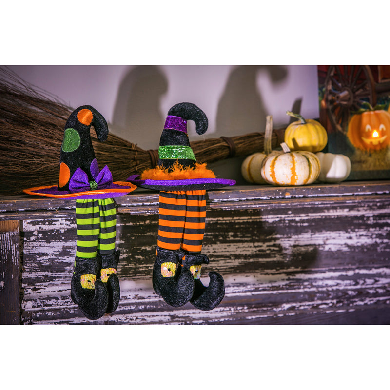 Witch Tabletop Decoration with Dangling Legs, 2 Assorted