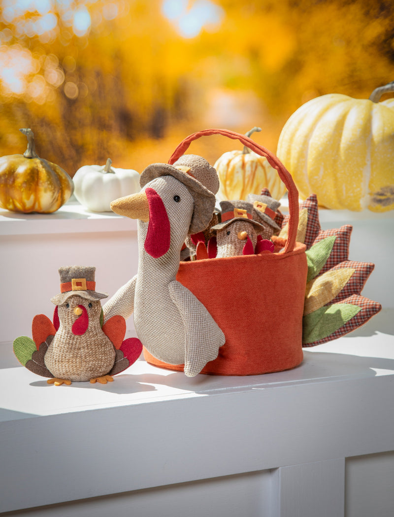 Fabric Turkey Bucket with Fabric Turkey Set,8tan457