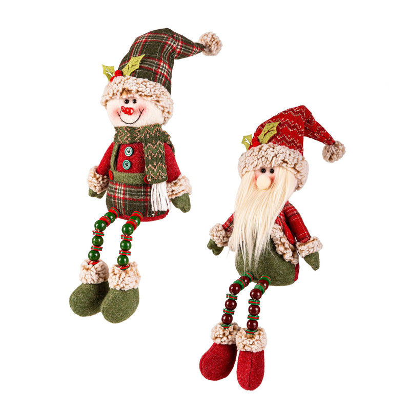 10.25" Fabric Christmas Character with Beaded Dangling Legs Table Décor,8tan469