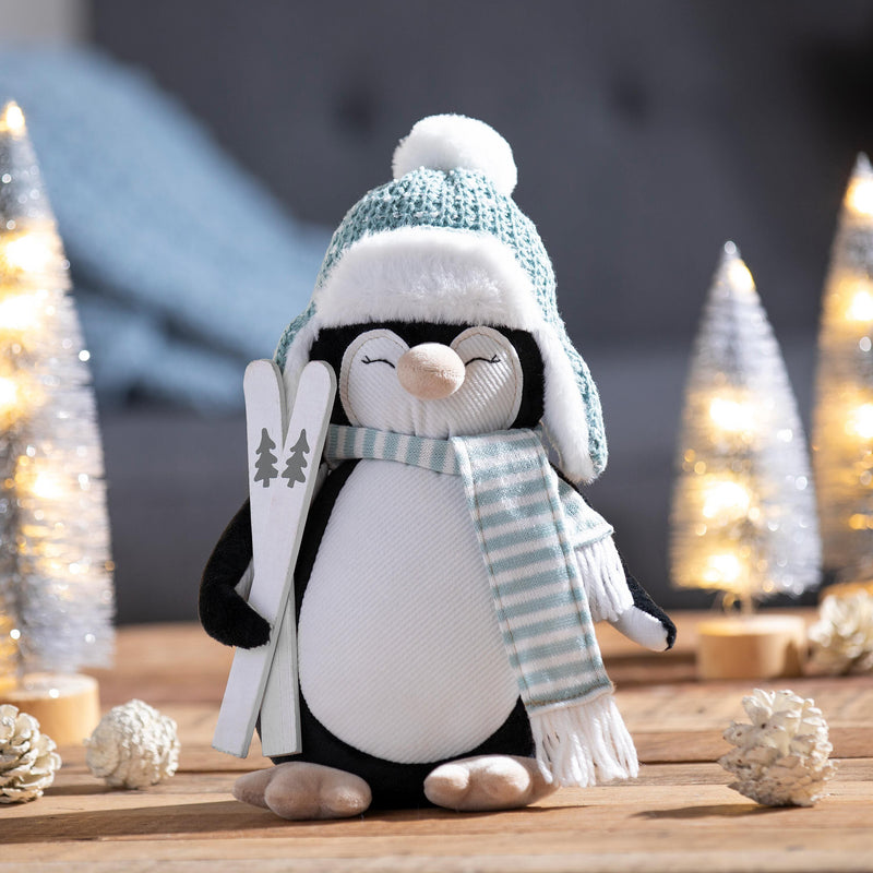 12.5" Fabric Penguin with Skis Table Décor,8tan476