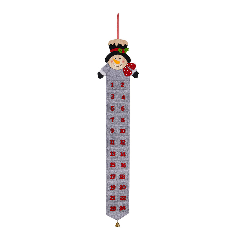 37.5" Fabric Snowman Christmas Countdown with Pockets Hanging Decor,8tan479