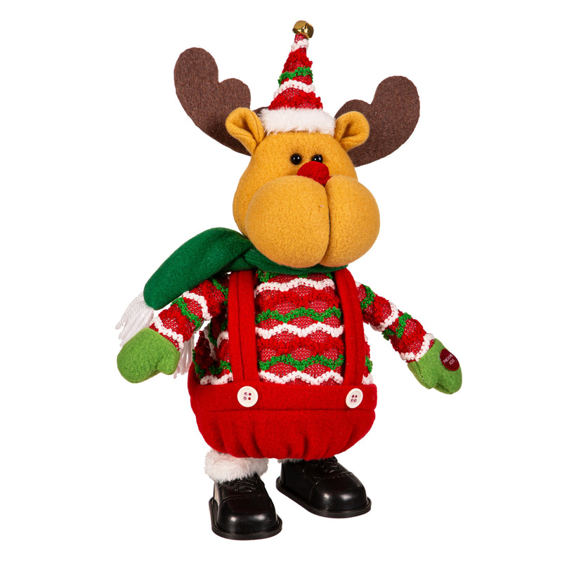 13.5" Fabric Reindeer with Poseable Arms, Motion, & Music Table Décor,8tan483