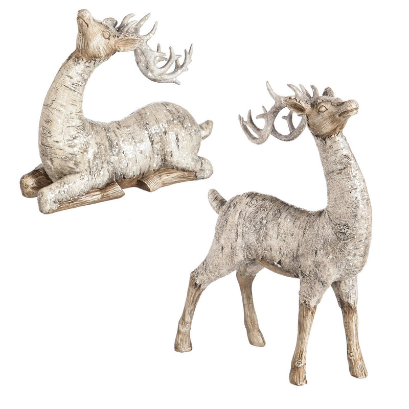 White Polystone Birch Bark Reindeer Décor, 2 ASST,8tar298