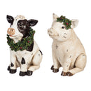 Farm Animal with Wreath Tabletop Decor, 2 Ast: Pig/Cow,8tar382