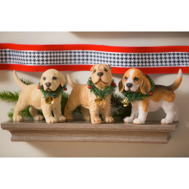 Polyresin Dog with Wreath Tabletop Décor, 5 Assorted,8tar390